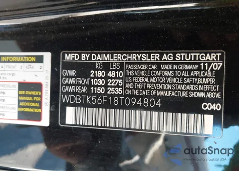 2008 Mercedes-Benz Clk 350 from USA, damaged, VIN WDBTK56F18T094804